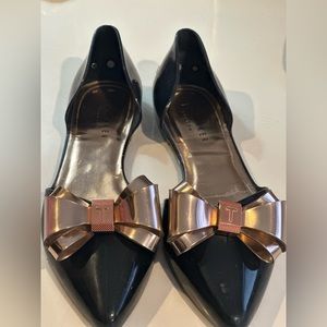 Ted Baker Rose Gold and Black Bow Flats